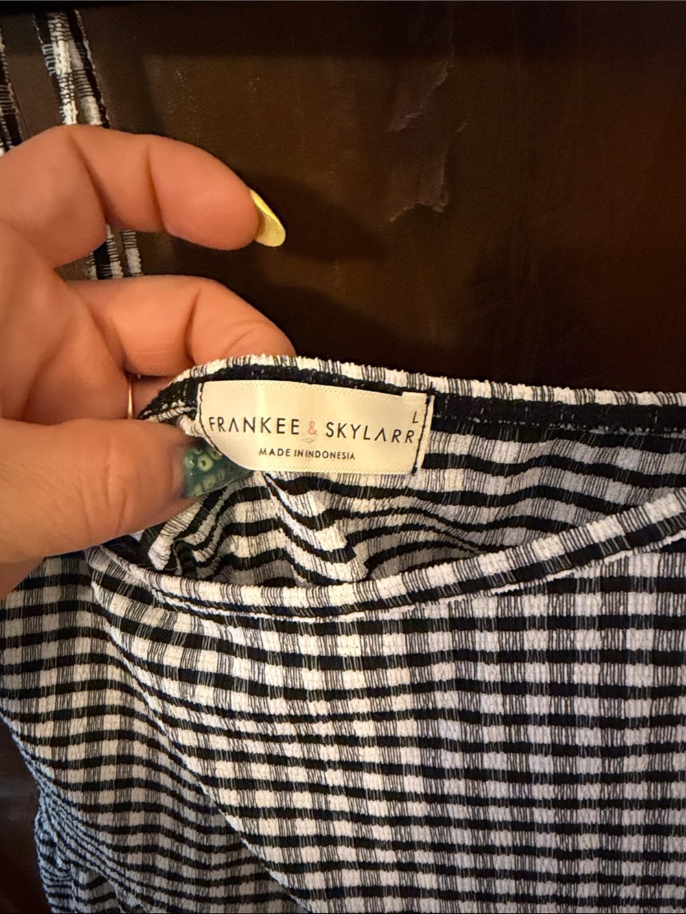 Gingham Peplum Cami Top - Black/White - Picture 2 of 3
